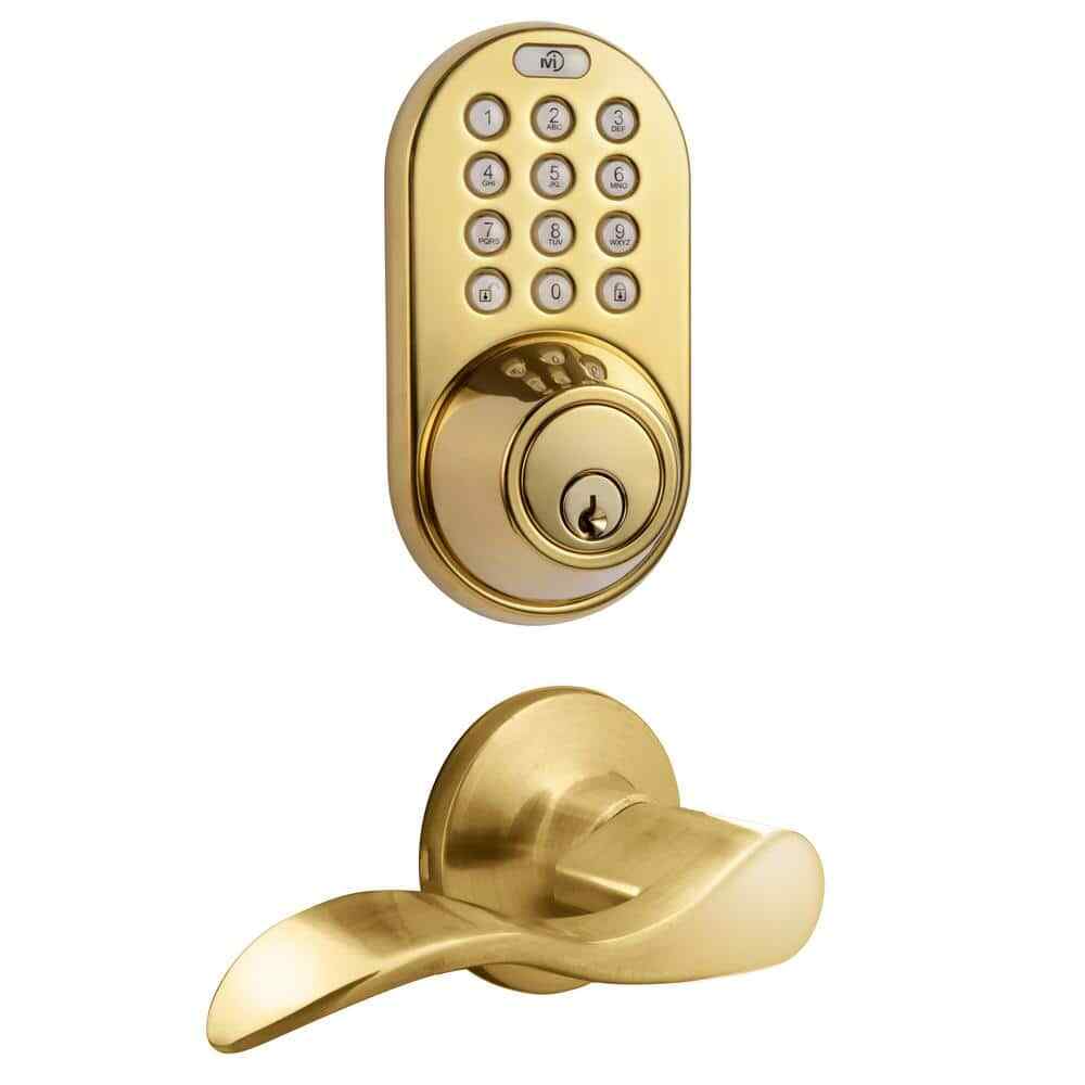 Polished Brass Keyless Entry Deadbolt with Smart Lever Lock & Secure Keypad  -image