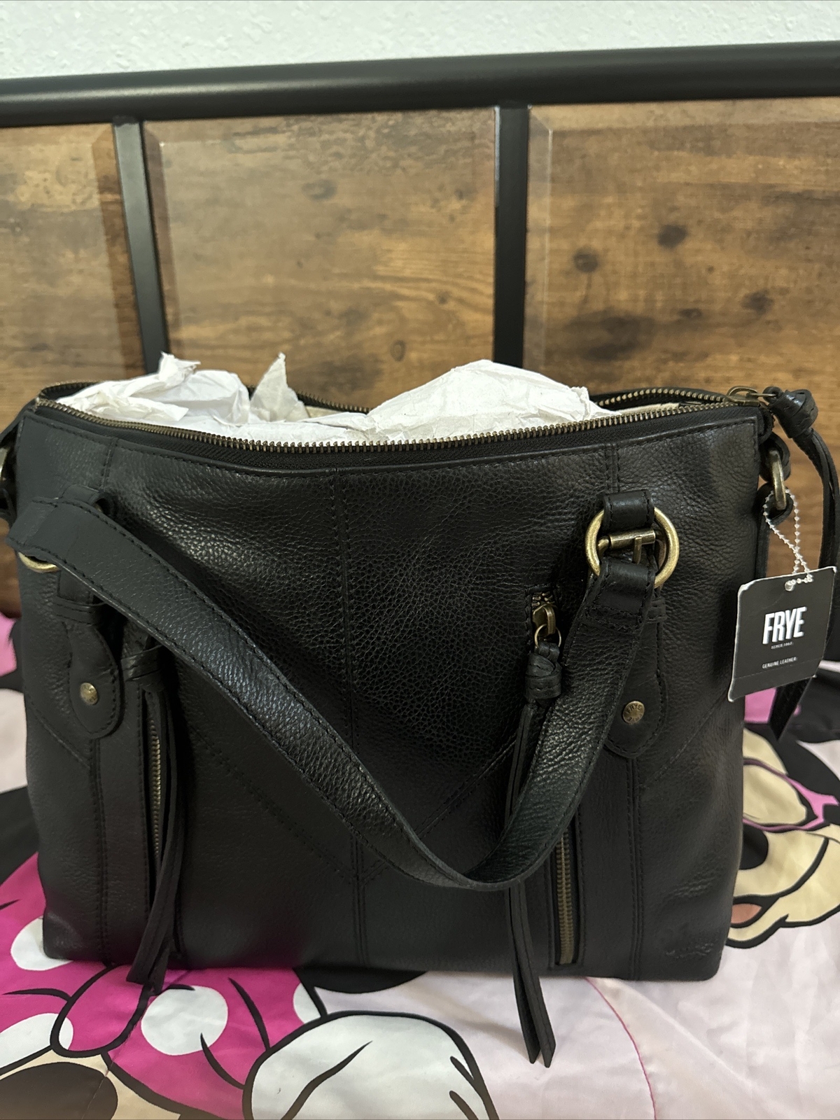 FRYE Leather Ari Satchel Shoulder Bag Tote Black Genuine Leather 358