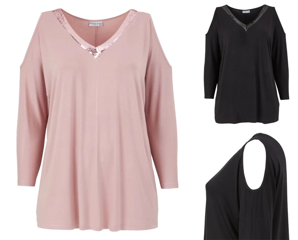 Damen Tunika  Hemd Shirt Bluse mit Pailletten 3/4-Ärmel Gr. 44/46 48/50 E3 - Bild 1 von 1