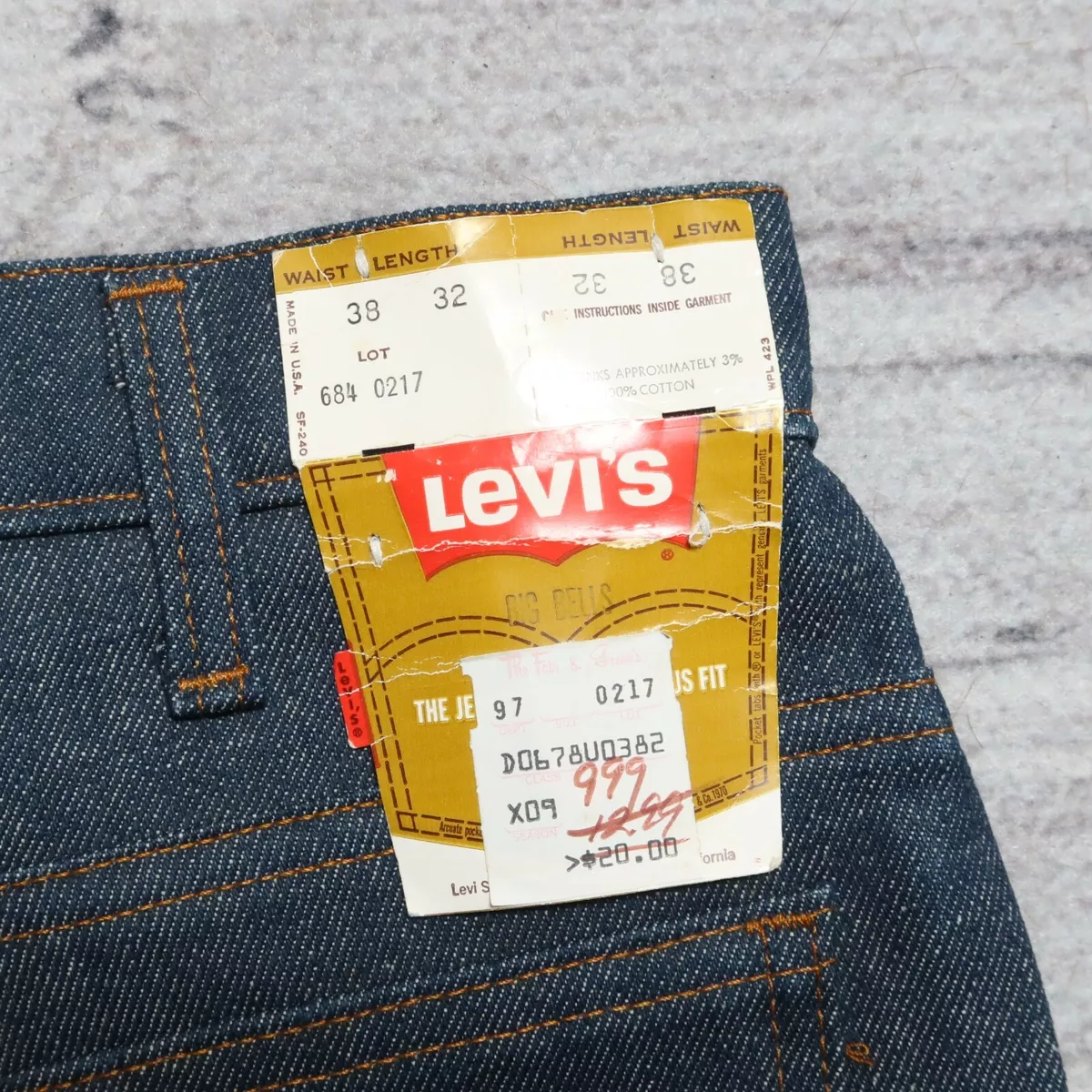 Vintage New Levis 684 Big Bell Bottoms Denim Jeans 38 Made in USA Orange Tab 70s