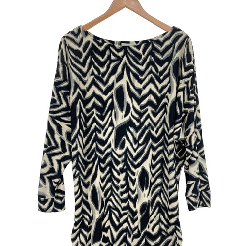 Boston Proper Sweater Dress Womens Medium Cream Black Geo Print Knit Pullover - Picture 4 of 14