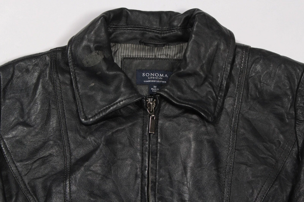 SONOMA Lambskin Leather Jacket Medium Bomber Biker Zip Vintage AP36
