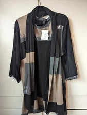 NWT Style & Co Sweater Dress Size 2XL Black Tan Gray Silver Sequins + Scarf 
