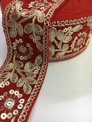 Braut Spitze mit Gold Sequence Zari Bestickt Am Rand für Saree, Dupatta, Basteln
