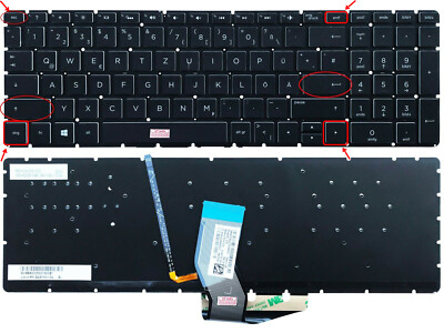DE Schwarz Tastatur mit Beleuchtung, ohne rahmen für HP Omen 17-w200 (GTX 1050)