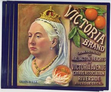 25 Victoria Brand, Riverside, California Orange Crate Labels Wholesale