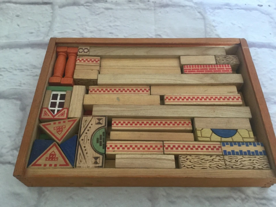 Vtg. Children’s Wooden Building Block Set - Image 3 of 4