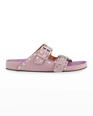 ISABEL MARANT Lennyo Eyelet Studded Suede Sandals Rosewood
