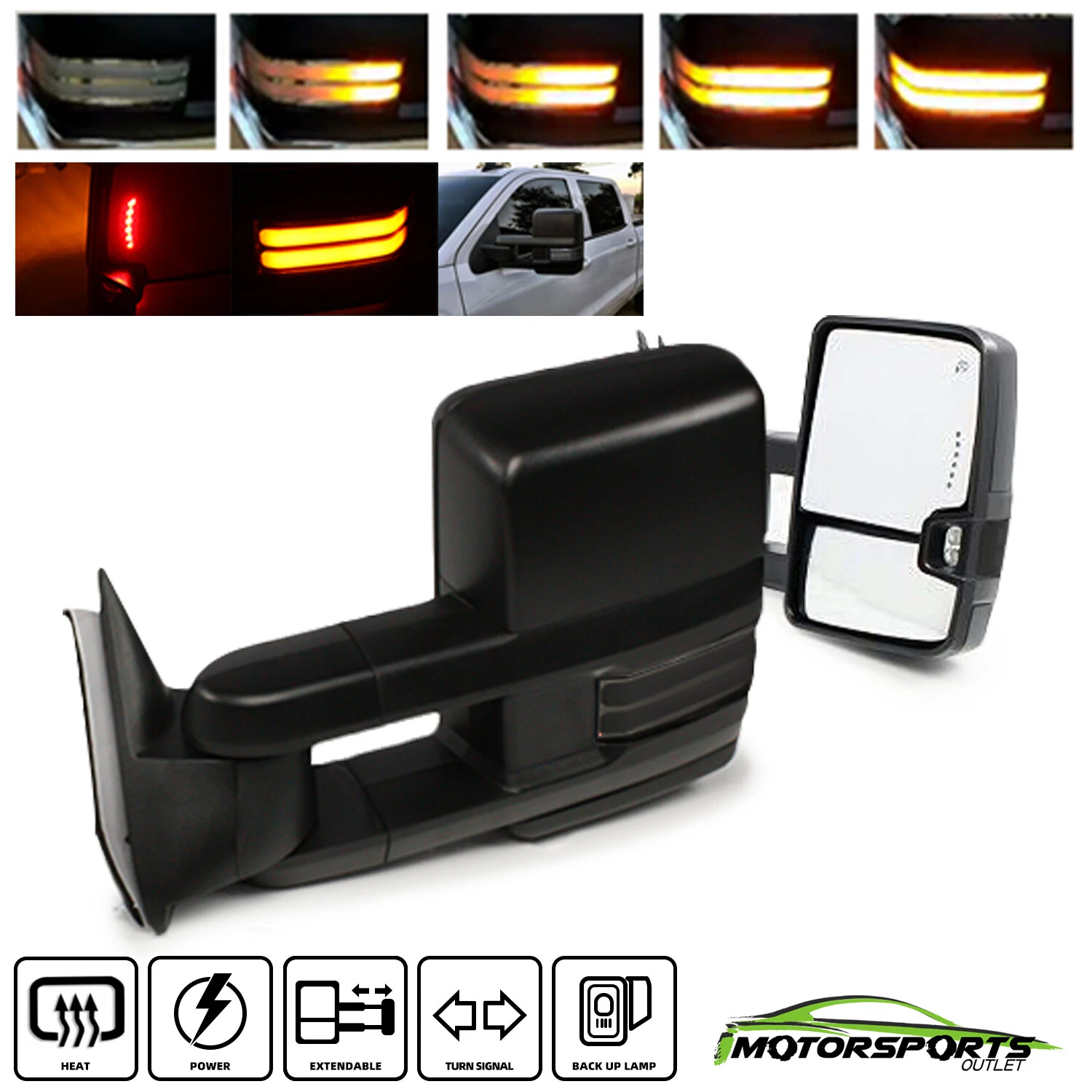 For 2014-2018 Silverado Sierra 1500 Power Heated Towing Mirrors+Smoke Signal
