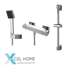 Rubik Chrome Thermostatic Bar Shower Set with Rail - Modern Temperature Control