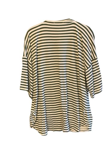 Yana K Top Women’s Blue White Large Brush Stripes Mia Pullover Short Bell Sleeve - Afbeelding 2 van 9
