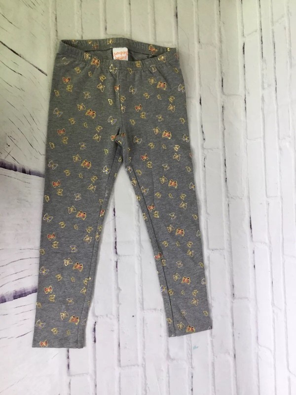 Jumping Beans Girls Sz 5 Gray Gold Metallic Butterfly Full Length Leggings Pants