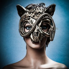 Gold Steampunk Vampire Skull Cat Face Halloween Costume Masquerade Party Mask