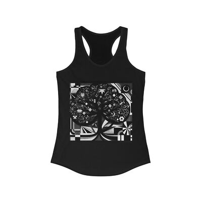 Womens Racer Slim Tank Top Monochrome Art Deco Grand Tree Nature Vintage Style