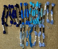 DMC J&P Coats Bucilla Embroidery Cotton Floss, Various Shade Of Blue, Lot Of 25