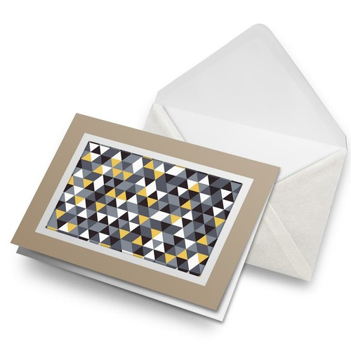 Greetings Card (Biege) - Yellow Grey Black Triangle Pattern #24585