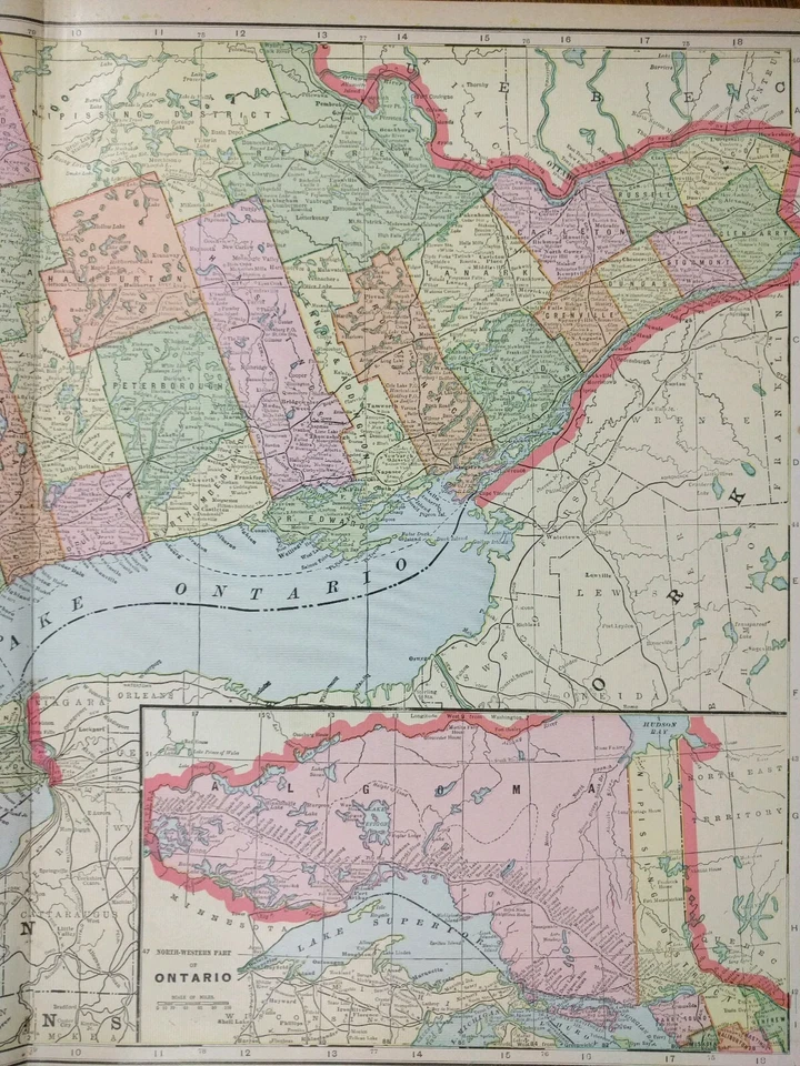 Mapa de colección 1900 ONTARIO CANADÁ 22"x14" ~ Antiguo Antiguo Original TORONTO WINDSOR Foto 3 de 4