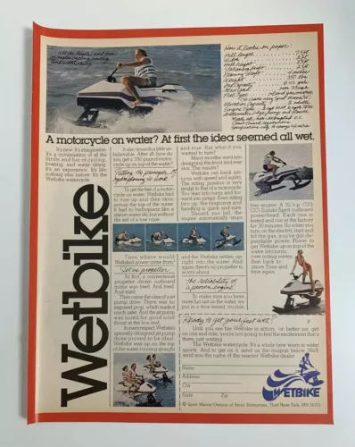 1979 Wetbike Motorcycle on Water Print Ad Original Vintage Waterski Watercycle