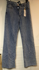 Mango Women's Wide Leg High Waist Jeans Denim Light Blue Stonewash NWT