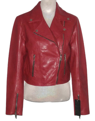 Bod & Christensen ALINA-S Leather BIKER MOTO Jacket L Ruby Red MSRP$595 NWT