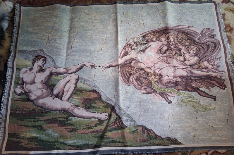 Vintage Sistein Chapel God And Adam Tableau Tapestry