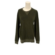 Mens Dark Green Fleece Crewneck Sweatshirt Long Sleeve V-Stitch Accent
