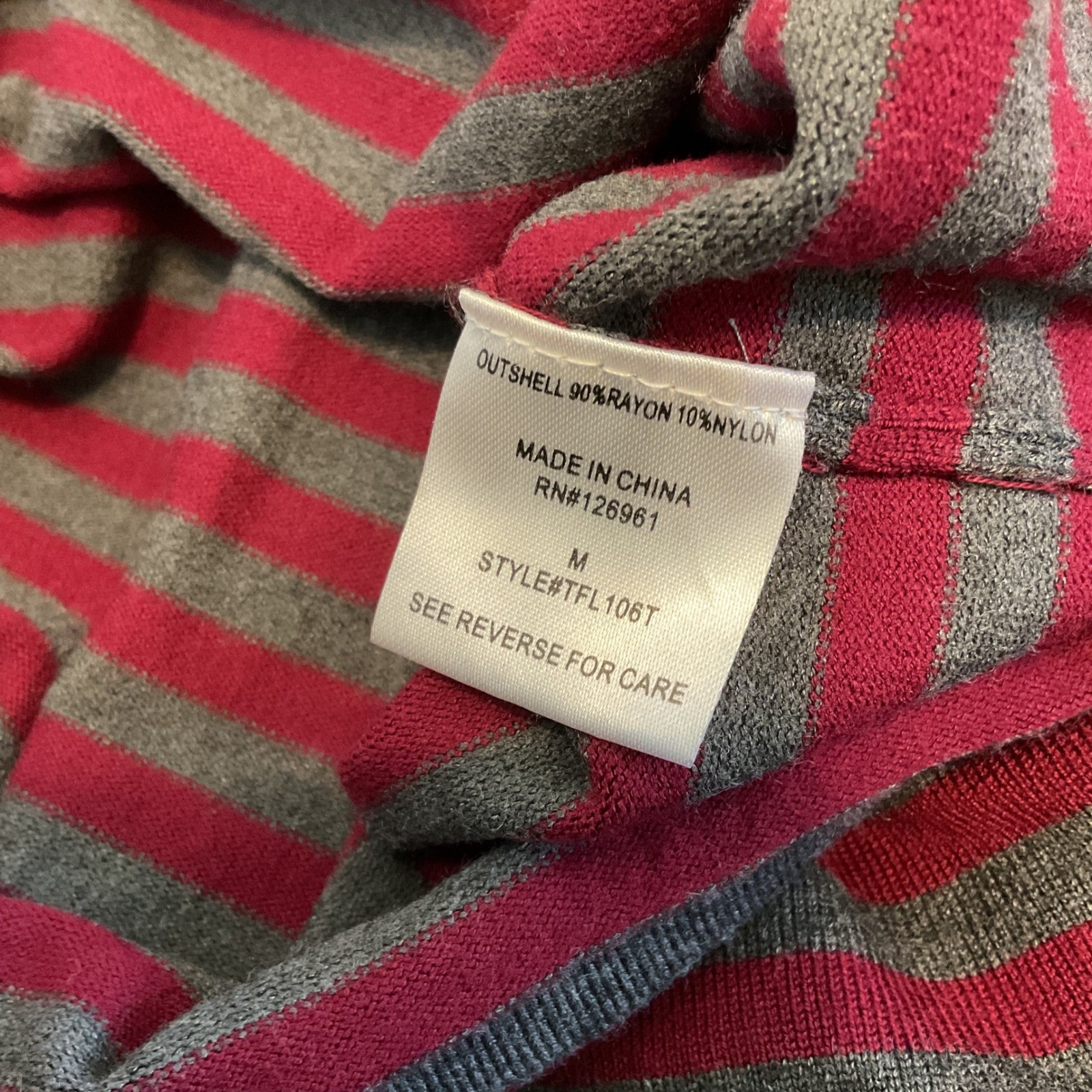 Love Culture Womens Burgundy Grey Striped 3/4 Sleeve Bodycon Knit Dress Size M image 4