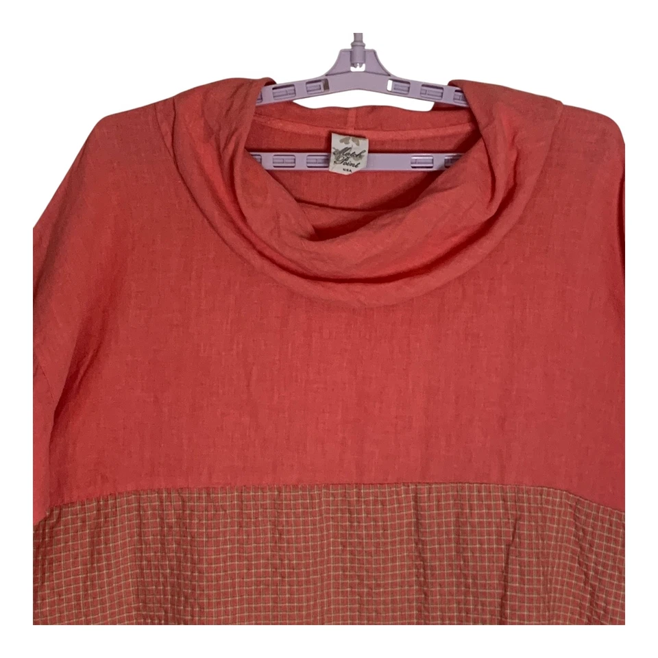 Blusa Match Point LG Coral Mezcla de Lino Manga Larga Capucha Cuello Lagenlook Boho Foto 2 de 4