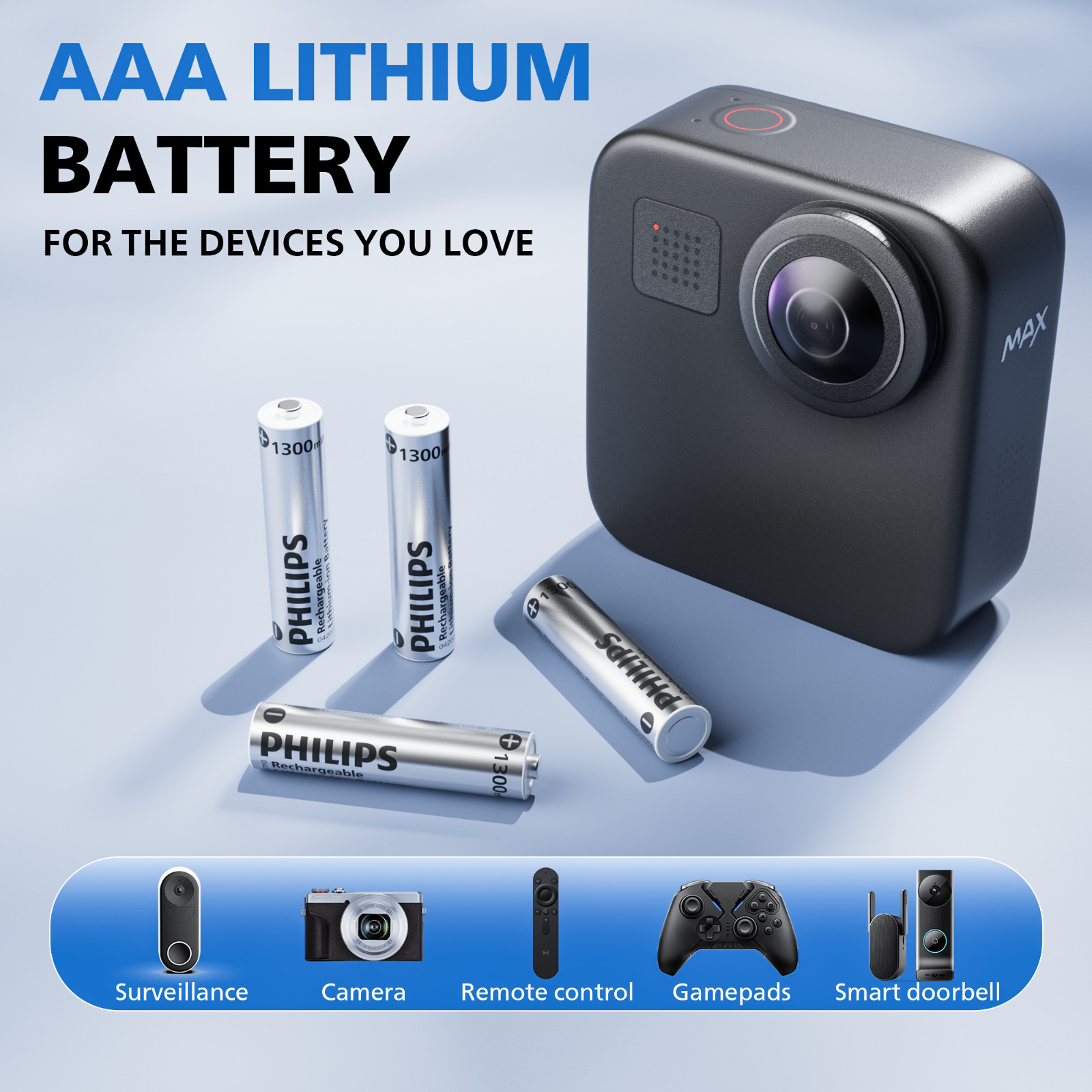 Philips 8Pcs 1.5V 1300mWh AAA Rechargeable Lithium-ion Battery +Fast Charger Box