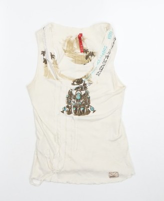 Jocavi Damen-Tanktop elfenbeinfarben Baumwolle UK 10 Strand Grafik Sommer