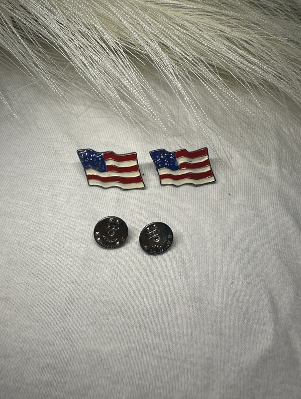 Lot of 2 Silver Tone American Flag Style Collectible Patriotic Lapel Pins