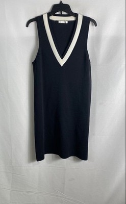 rag & bone Women's Black White Ribbed Knit Sleeveless V-Neck Mini Dress Sz L