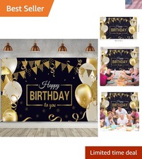 Large 72.83" Glittery Black Gold Birthday Backdrop for Stunning Celebrations