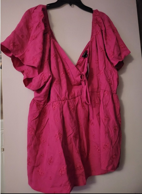 Torrid Fuchsia 3x Blouse Peplum Eyelet Challis  Tieback Top