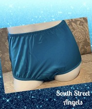 SECRETS IN LACE DARK TURQUOISE BLUE SATIN PIN-UP FULL BRIEF PANTIES SIZE SMALL