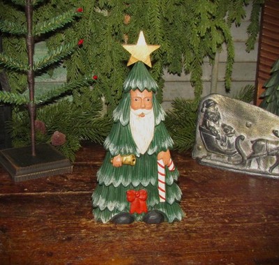 Signed Derek Adams Hand Carved 9'' Wood Crafted Vtg Santa Christmas Tree AS IS