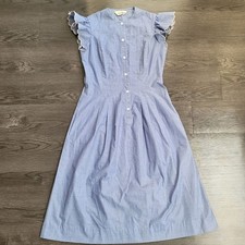 Vintage Albert Nipon Blue Ruffle Sleeve Button-Up Dress