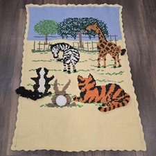 Yellow Knit Quilt Baby Nursery 3D Animal Throw Zoo Blanket Zebra Vintage 47x36