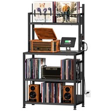 Record Player Stand with Vinyl Storage, Turntable Stand Holds Up to 300 Album...