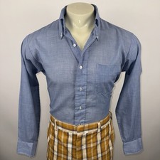 Vtg 60s 70s Arrow Dress Shirt Mens Getaway Plaid Tapered MCM Disco Large 16 34