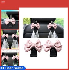 Bow Car Headrest Hooks 2 Pack Pink PVC Clip On Bag Holder Organizer For SUV