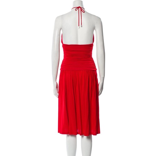 Celine Knee Length Dress Women's Red Halterneck A-Line Dress Size 40 Y2k - Picture 2 of 11