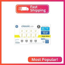 GE Classic LED Light Bulbs, 60 Watt, Bright White, A19 Bulbs 8 Pack 