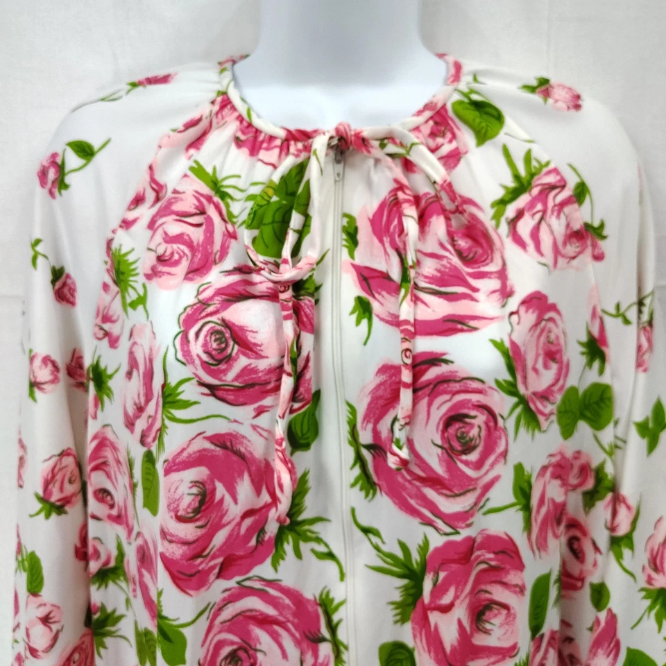 Bata Floral Años 70 De Colección L Rosa Estampado Retro Boho 1 Bolsillo Caftán Cremallera Foto 4 de 4