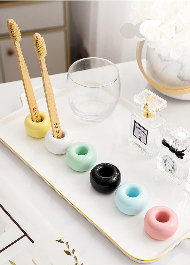 2 Pcs Mini Ceramic Toothbrush Holders Individual Stand for Bathroom Counter