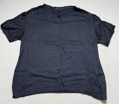Nili Lotan Silky Top Women s Medium Navy Blue Satin Minimalist Blouse
