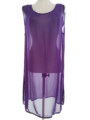 UNO Damen Tunika Bluse Gr. Lila Viskose 100% Ärmellos Einfarbig Runder