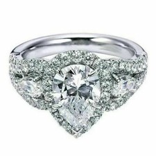 Diamond Halo Wedding Ring Pear Shape 2.00Ct Lab Created 14K White Gold Over
