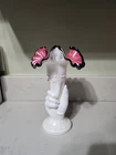Fenton Art Glass White Iridized Pink Black Crest Hand Vase