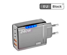 240W GaN USB C Charger 5-in-1 Fast Wall Charger for iPhone Samsung EU Black